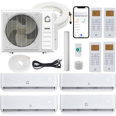 35000 BTU Quad Zone Mini Split AC/Heating System – 19 SEER2 4 Head Ductless Split Air Conditioner with Pre-Charged Condenser, Copper Tube Line Set, R454B, WiFi Enabled, 230V, for Home & Commercial Use