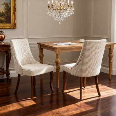 Linen Dining Chairs Set Of 2 Channel Tufted Kitchen Dinner Chair Comfy Fabric Upholstered Accent Chair For Dining Room With Solid Wood Legs (beige)