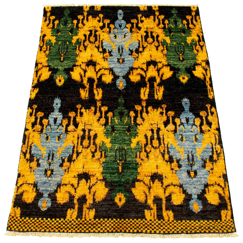 Tapis unique en laine noué à la main nouvel âge Shalimar 4 pi 7 po x 7 pi 1 po or foncé