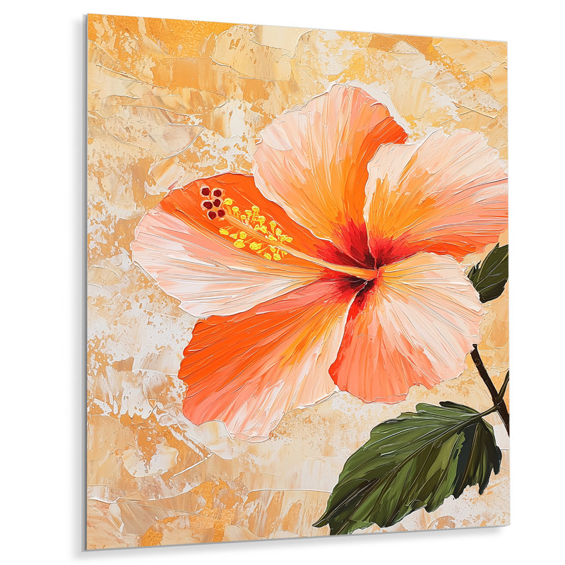 «Flower Hibiscus In The Sunset I» - Décoration murale florale en métal, impression sur métal Hibiscus, H 32 po x l 24 po