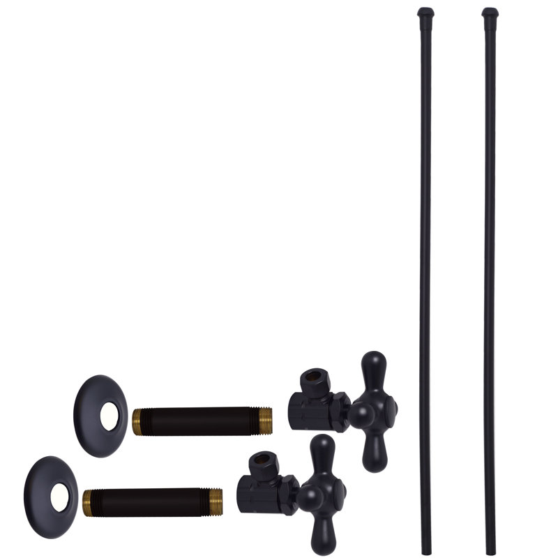 Conduites d'alimentation à robinet double 1/2 po IPS x 3/8 po x P 20 po avec robinets d'arrêt à angle en croix, Noir mat