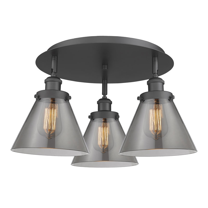 Plafonnier encastré 3 lumières Cone, Plaqué couleur fumée, Noir mat