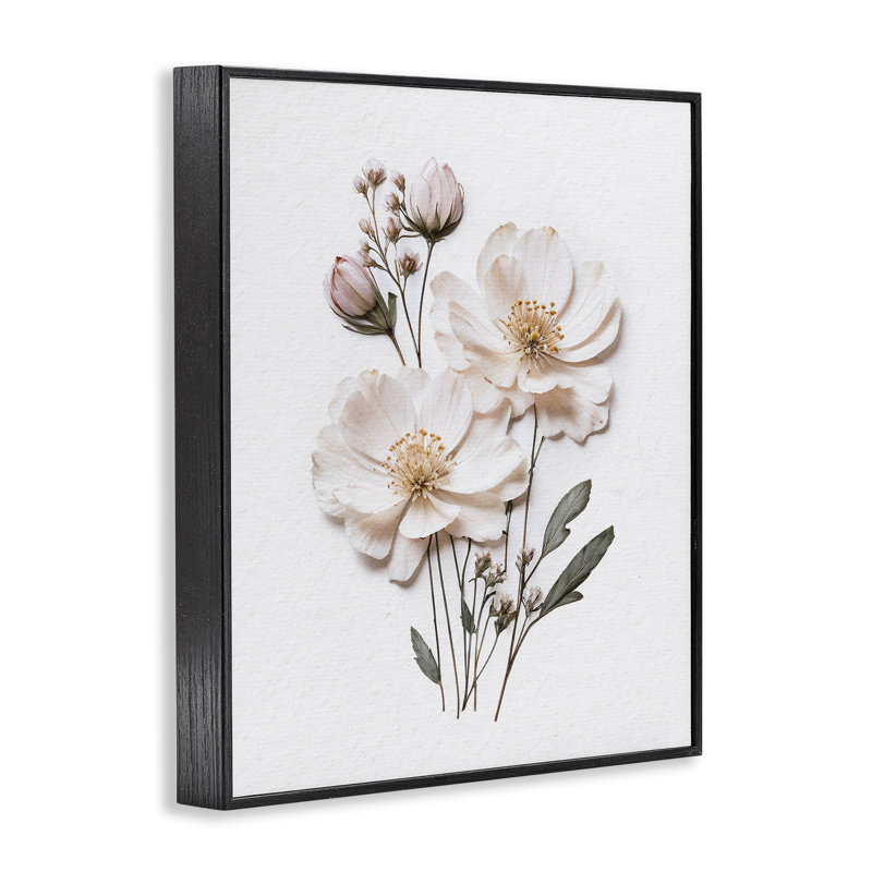 Giclée encadrée de fleurs pressées élégantes, design par lettré et doublé, H 20 po x l 16 po, Giclée encadrée noir minuit