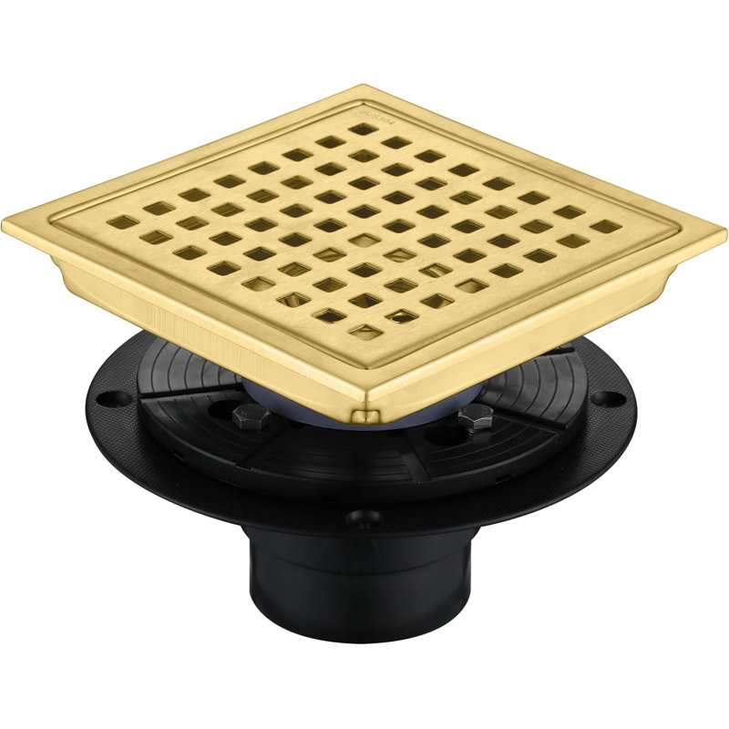 GarveeHome Square Shower Floor Drain,Pattern Grate Removable,with Flange Hair Filter,Stainless Steel,CUPC Certified
