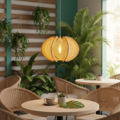 Mid-Century Scandinavian Wood And Rope Pendant Light, Hand-Woven Rustic Ceiling Chandelier