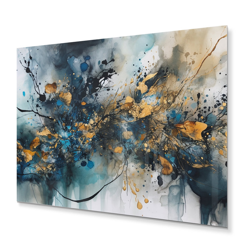 Encre liquide captivante bleue bleue et or - métal abstrait marbre, 34" H x 44" W