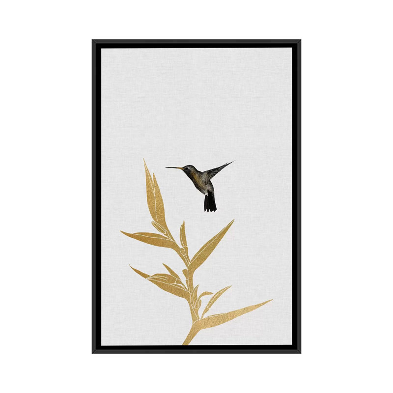 «Hummingbird and FloWer I», impression, H 60 po x l 40 po, Toile encadrée, Noir