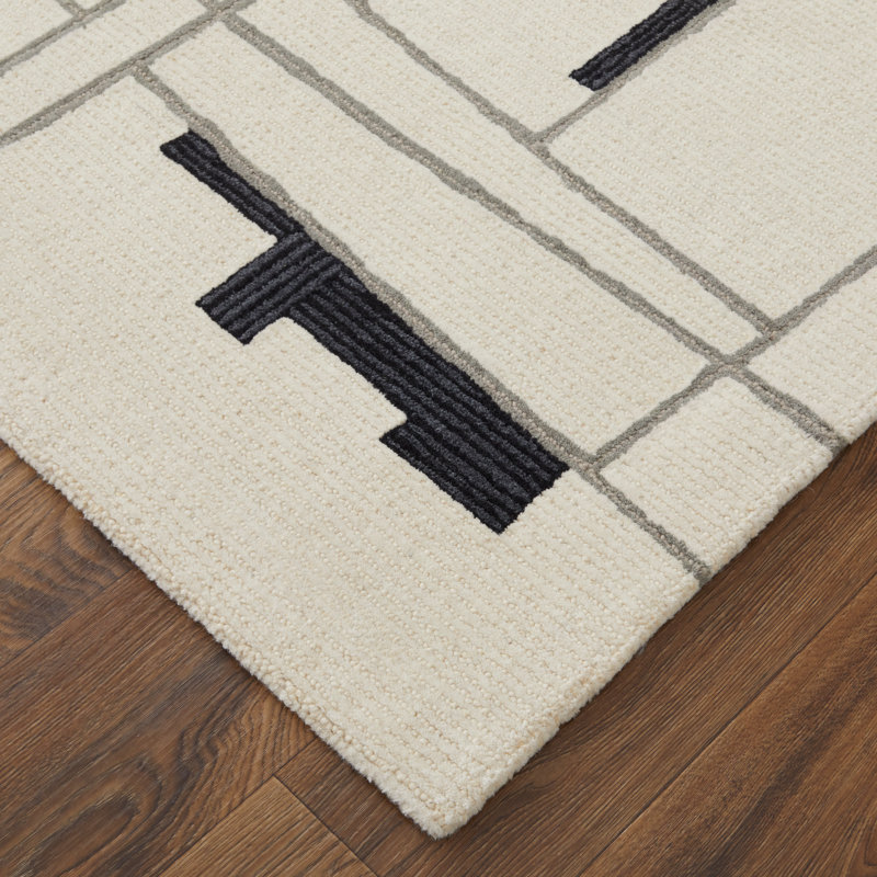 Tapis de style Mid-Century moderne ivoire / noir Gossner 12 pi x 15 pi, Rectangle 2 pi x 3 pi