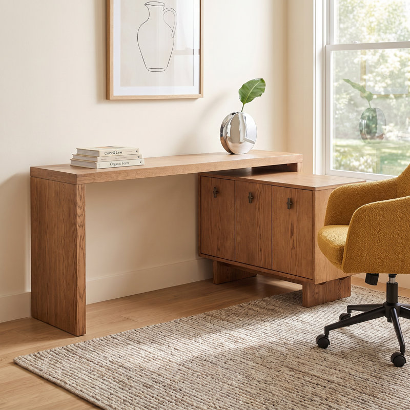 Leshawn Leshawn L-Shaped Wood Executive Desk, Amber Oak