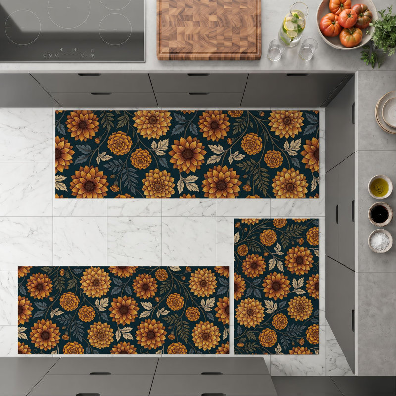 Tapis de cuisine lavables antidérapants à motif tournesol
