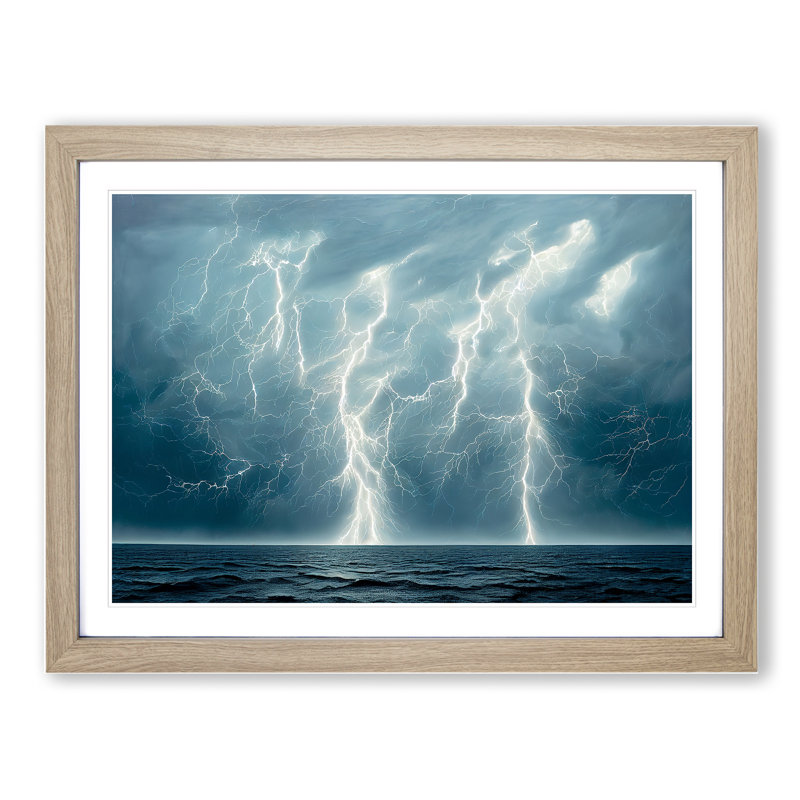 Spectacular Ocean Thunderstorm - Framed Print, 34cm H x 46cm W x 2cm D, Oak