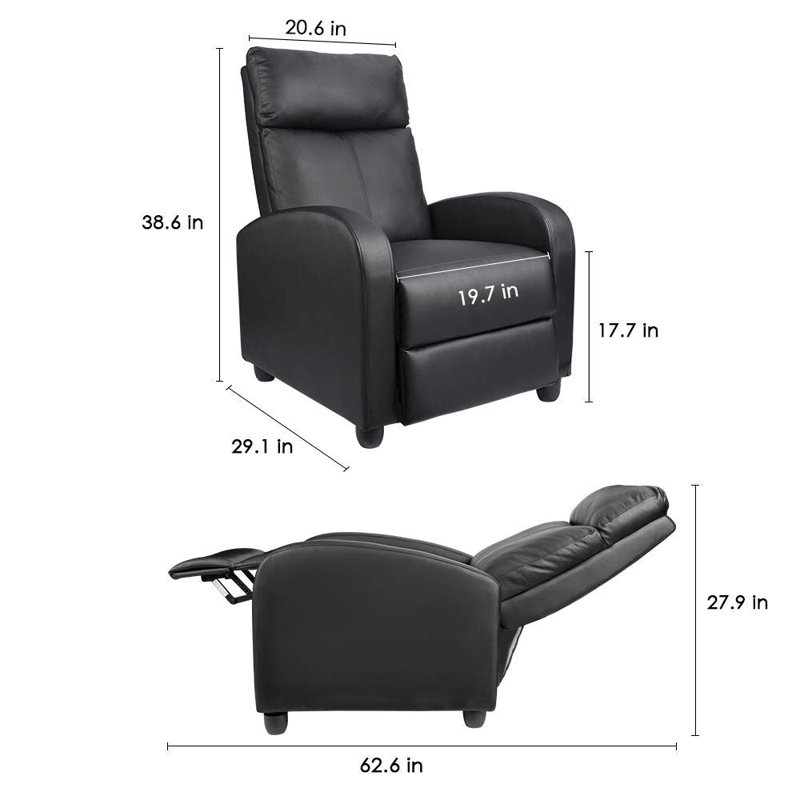 Pettit Faux Leather Recliner, Black Faux leather