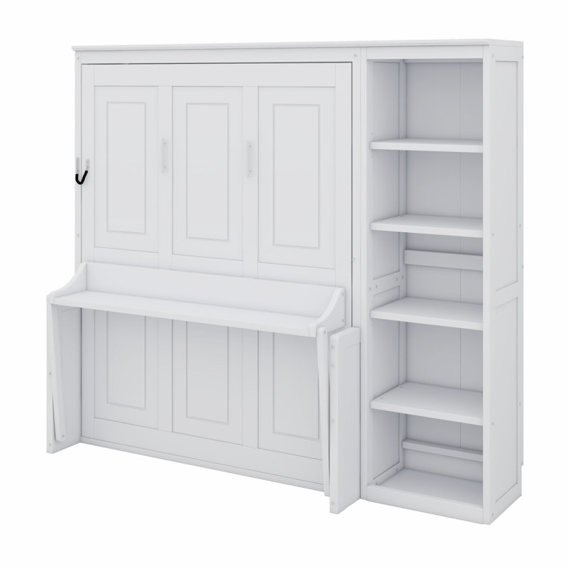 Lit escamotable avec bureau et bibliothèque Murphy, Double, Blanc