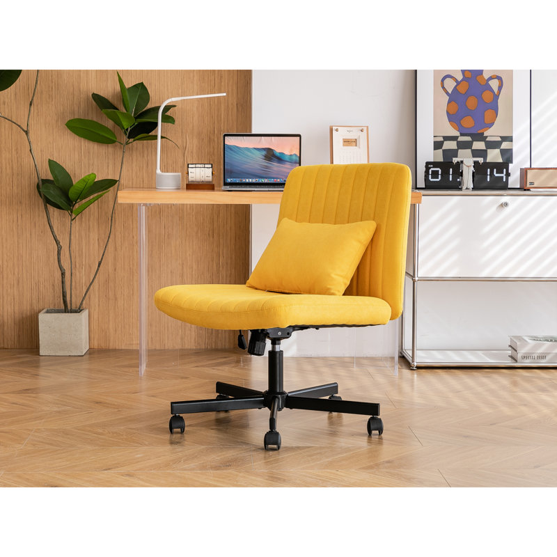 Chaise de bureau jaune avec accoudoirs croisés en lin jaune - polyvalente pour une utilisation à l'intérieur, réglable en hauteur, pivotant sur 360 ° et avec fonction d'inclinaison