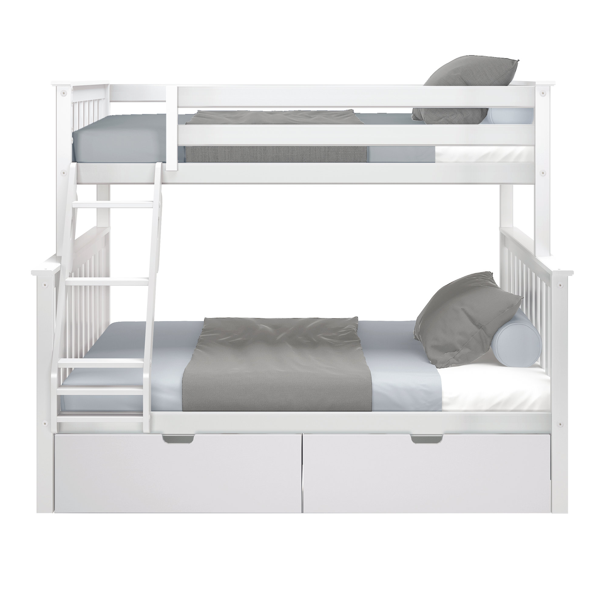 Bolles Kids Bunk Bed with Drawers, White, Twin over Full