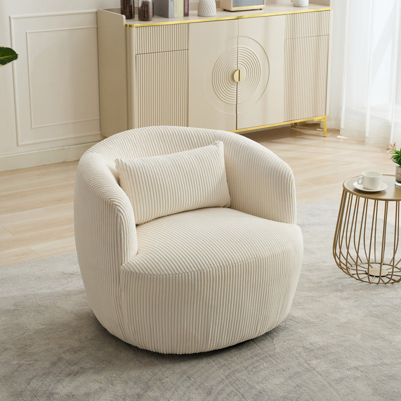 Fauteuil demi-tonneau pivotant l 34,23 po, Velours côtelé ivoire