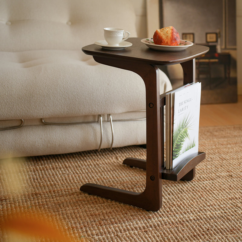 Kadi Solid Wood Pedestal End Table, Walnut