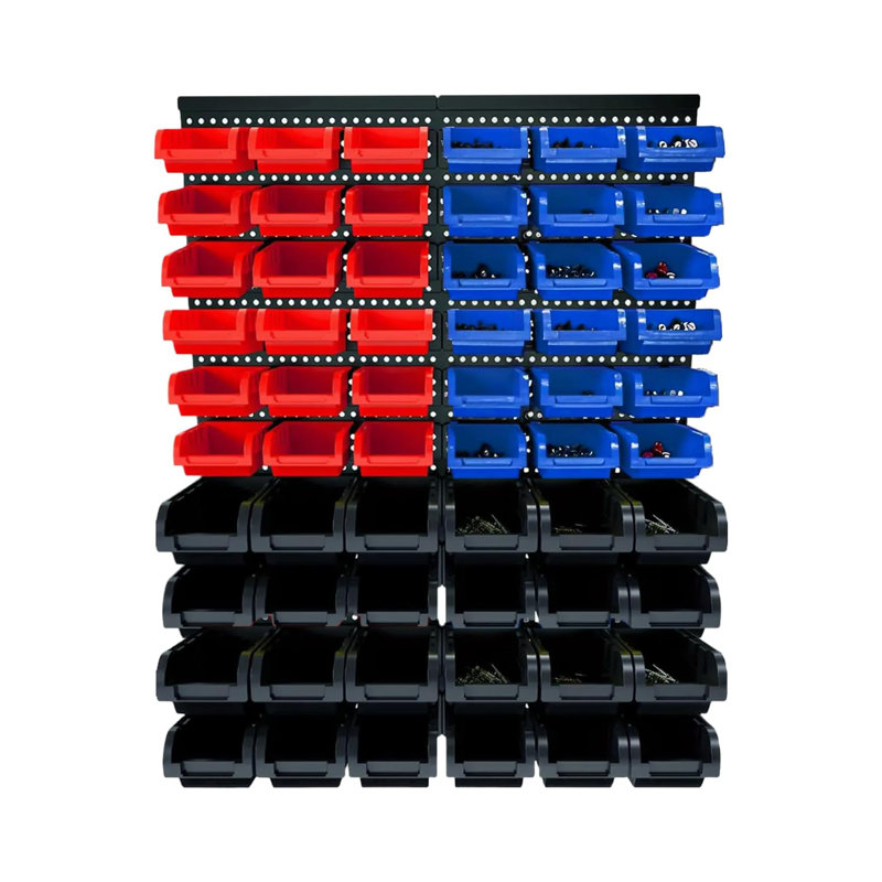 Organisateur de bacs de rangement mural robuste, H 32 po x l 25,2 po x P 6,5 po, Rouge / bleu / noir