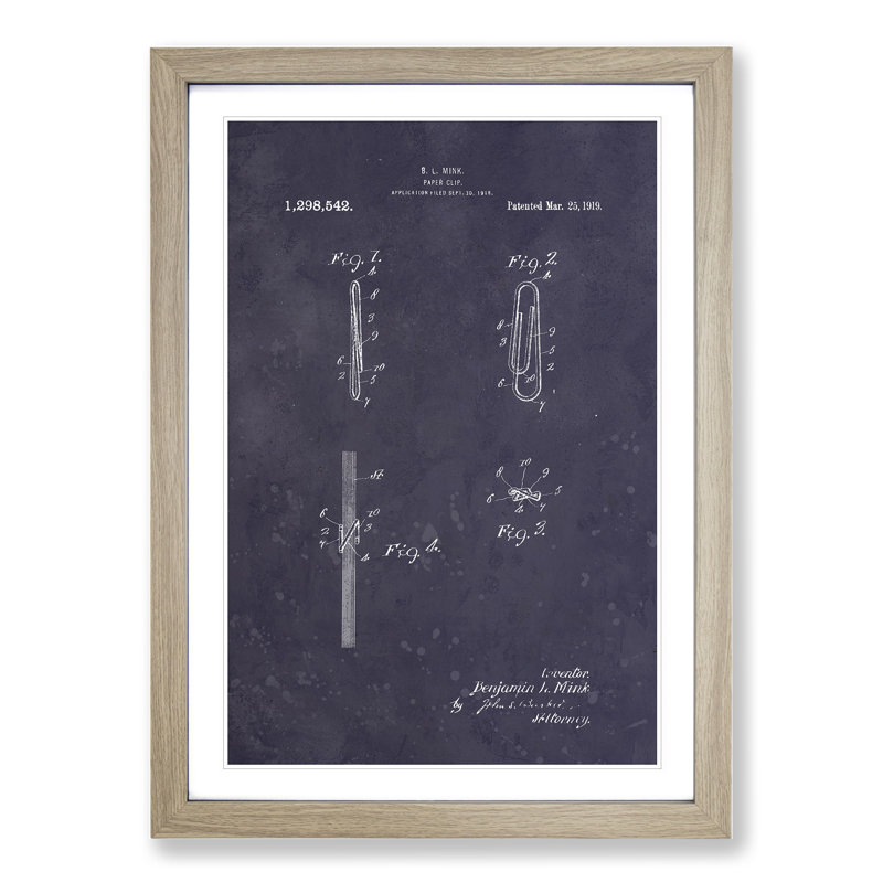 Paper Clip Dark - Picture Frame Graphic Art, Oak Framed, 36cm H x 27cm W x 2cm D