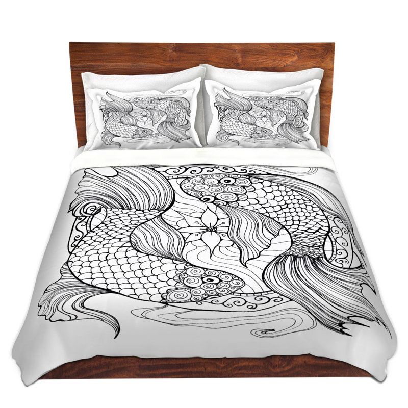 Ensemble de housse de couette en cercle cheung marie et 2 poissons, 1 housse de couette grand + 2 taies standards