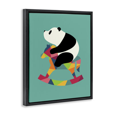 Panda sur un cheval à bascule, art mural sur toile flottante, design par Andy Westface