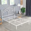 Structure de lit double en métal avec tête de lit rétro, lit plateforme avec rangement de 11 pouces, aucun sommier requis, blanc