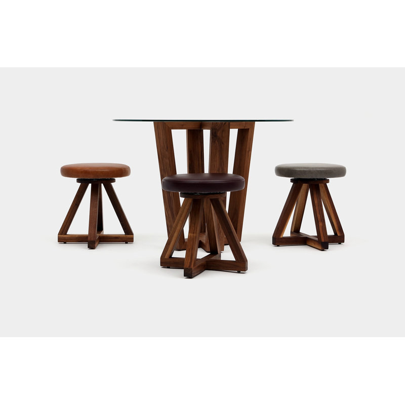 Gax Round Glass Dining Table, Solid Walnut, 42" W x 42" L