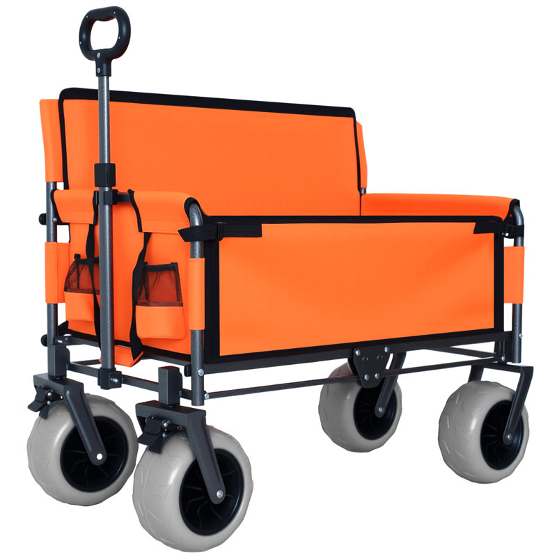 Chariot pliant 3 en 1 avec siège de banc - capacité de 500 lb, pneus de plage de 9 po x 4 po pour le camping et la plage