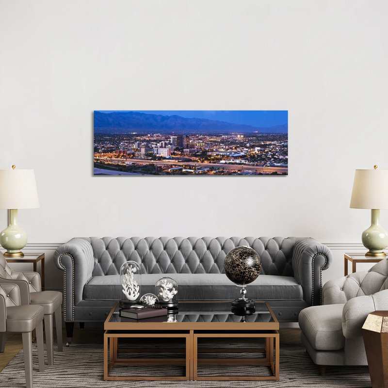 City lit up at dusk, Tucson, Pima County, Arizona, USA 2010 1 Piece Panoramic Wall Art on Canvas, No Frame