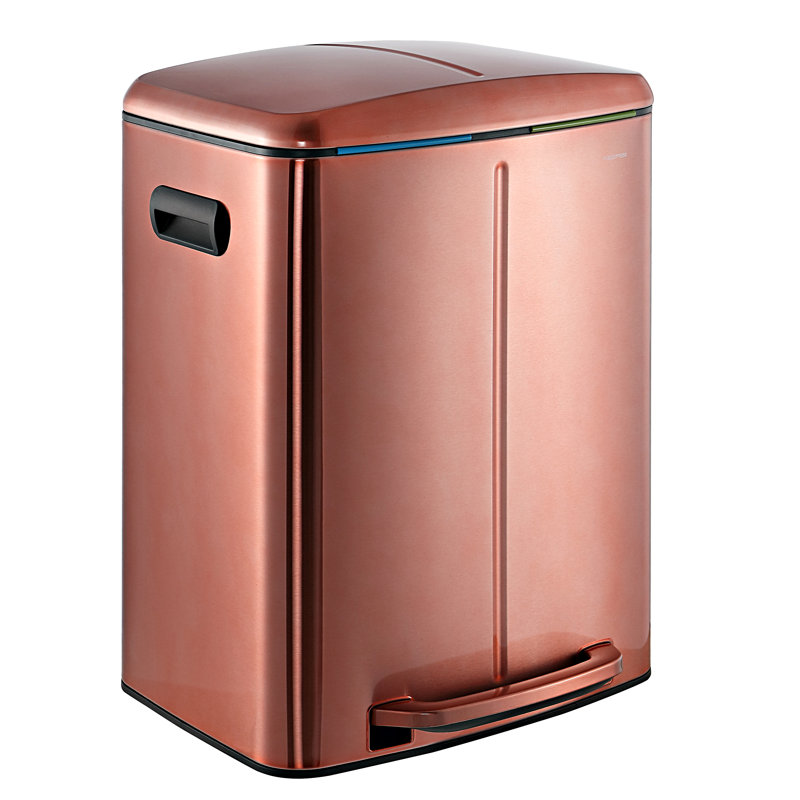 Step On Multi-Compartment Trash/Recycling Bins - 10.6 Gallons, Rose Gold