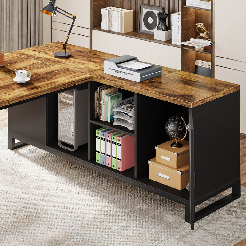 Bureau de direction 70,87 po et classeur, Brun rustique / noir