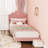 Twin Size Bed Frame, Velvet Upholstered Platform Bed Frame with Height Adjustable Headboard, Girl Twin Bed Frame with Wood Slat Support, Stable Metal Frame, No Box Spring Needed, Pink-1389674383