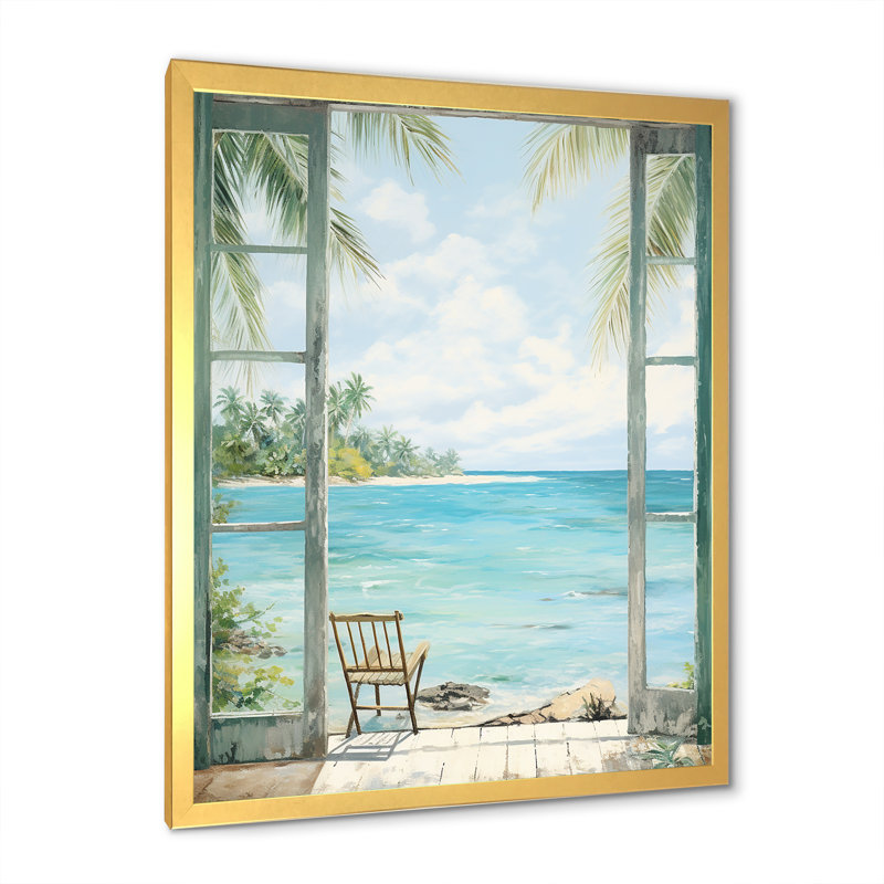 Windows at the beach II - Coastal Windows, reproduction d'art encadrée, H 32 po x l 24 po x P 1 po, Cadre doré simple