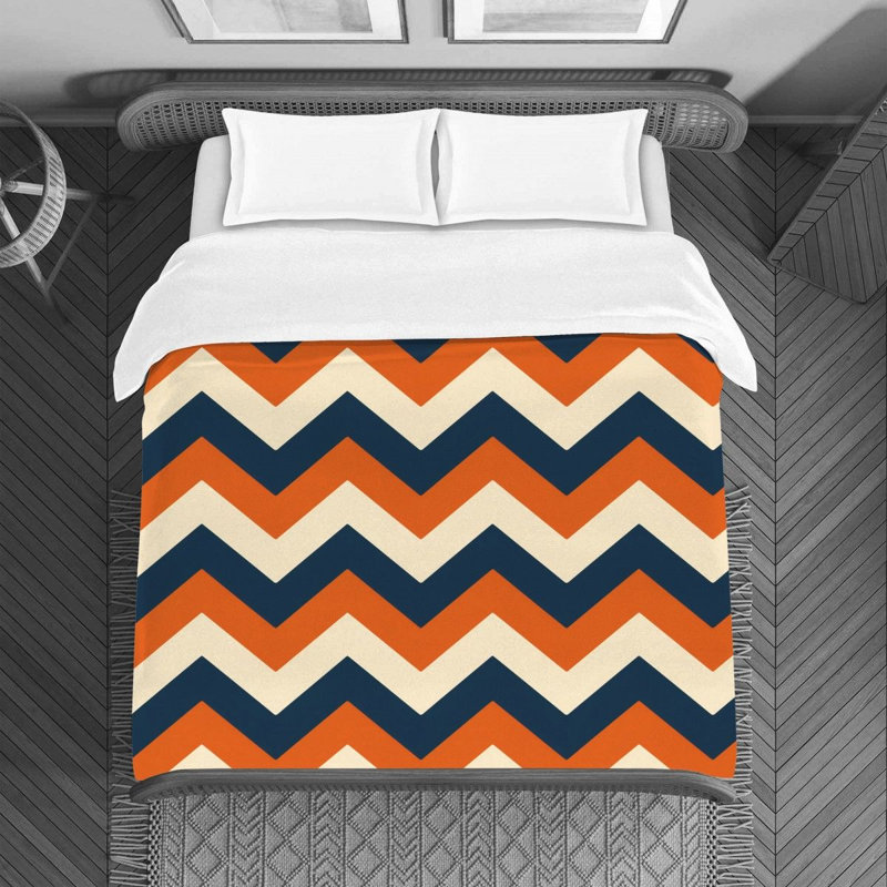 Housse de couette Jozephine, Housse de couette pour lit simple, Bleu marine / orange