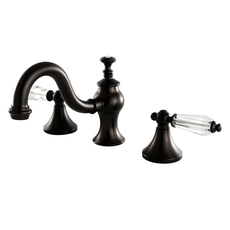 Kingston Brass Wilshire Two-Handle 3-Hole Deck Mount Widespread Bathroom Faucet with Brass Pop-Up Drain, Oil rubbed bronze