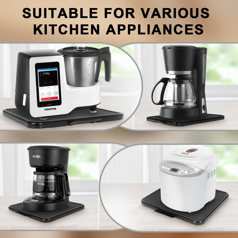 Kitchen Appliance Sliding Tray - Coffee Maker Slider With Rolling Wheels Under Cabinet Countertop Storage Organizer Moving Caddy Extra Wide