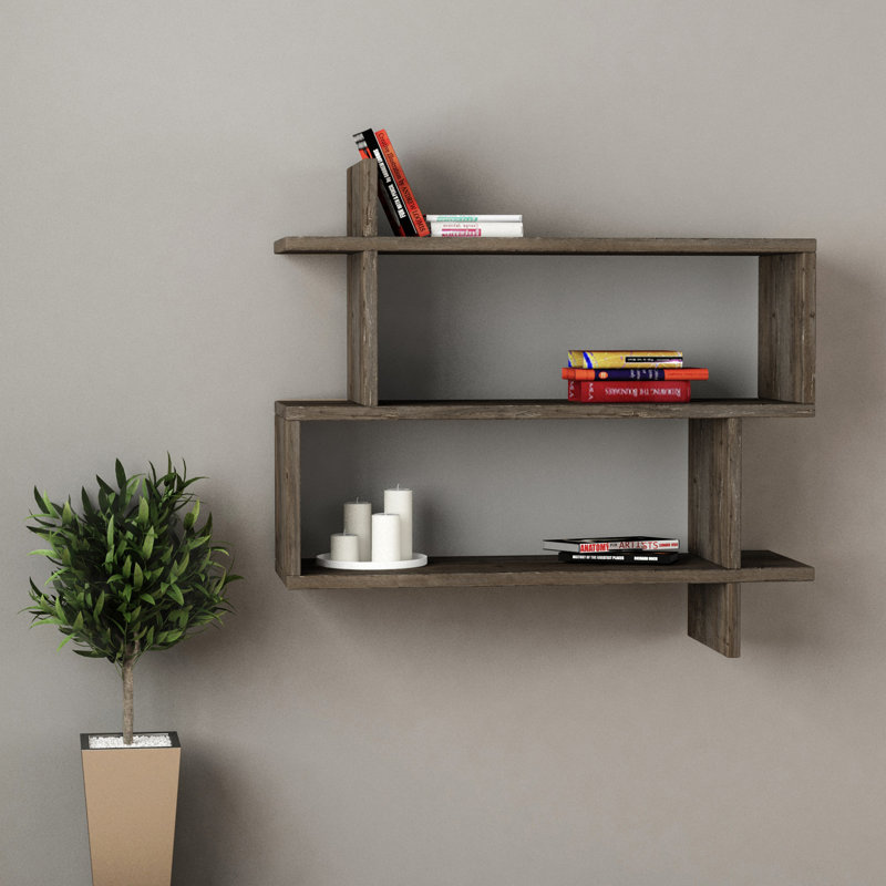 Argonaut Modern Wall-Mounted 2-Tier Floating Bookshelf, Dark Coffee