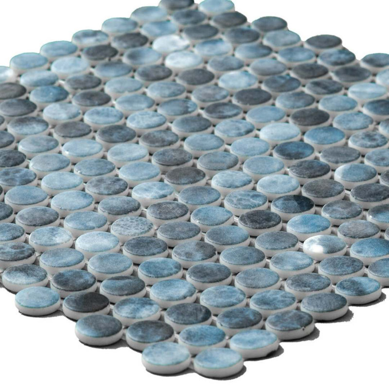 Eterna Penny 12"x12" Recycled Glass Mosaic Tile, Onice Blue