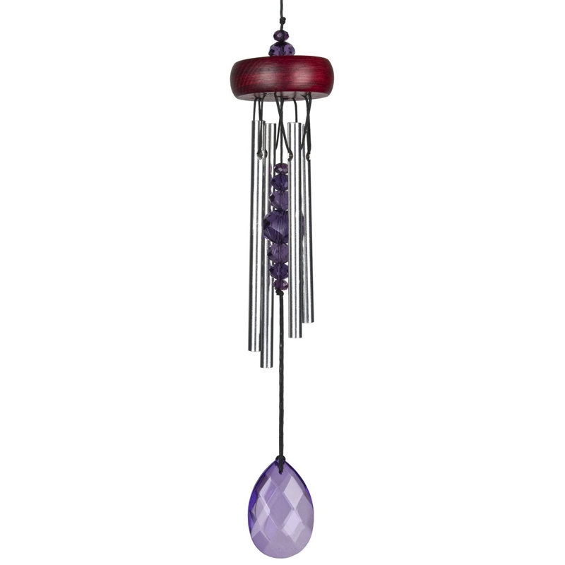 Purple Crystal and Silver Metal Gem Drop Wind Chime, 10"