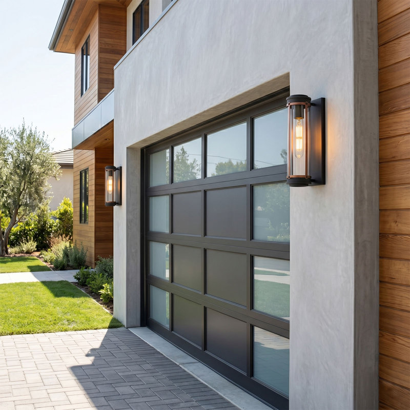 14.75" Modern Industrial Cylindrical Black and Antique Copper Outdoor Wall Sconce with Clear Glass