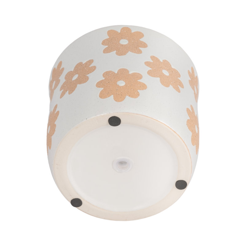 Sagebrook Home 6" Flower Power Planter, Black/White, White Tan