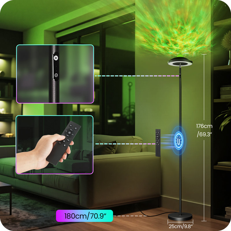  69.3"Led Dimmable Floor Lamp with Remote Control And Rgb Galaxy Projector Double Sided Corner Light Rotatable