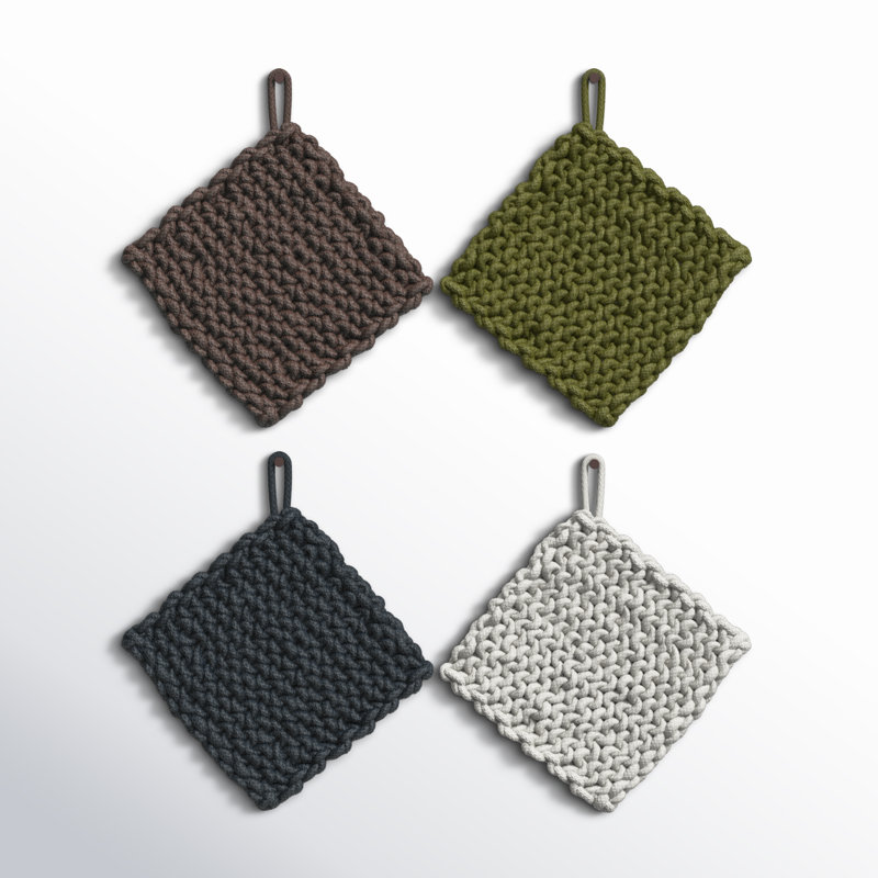 manique carrée en coton crocheté, Brun / vert / gris / blanc