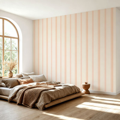 Wall Mural Peel and Stick Wallpaper Cottage StripesPinks Vintage Self-Adhesive Removable Contact Paper Wall Decor for Living Room Bedroom 69"H x 96"W
