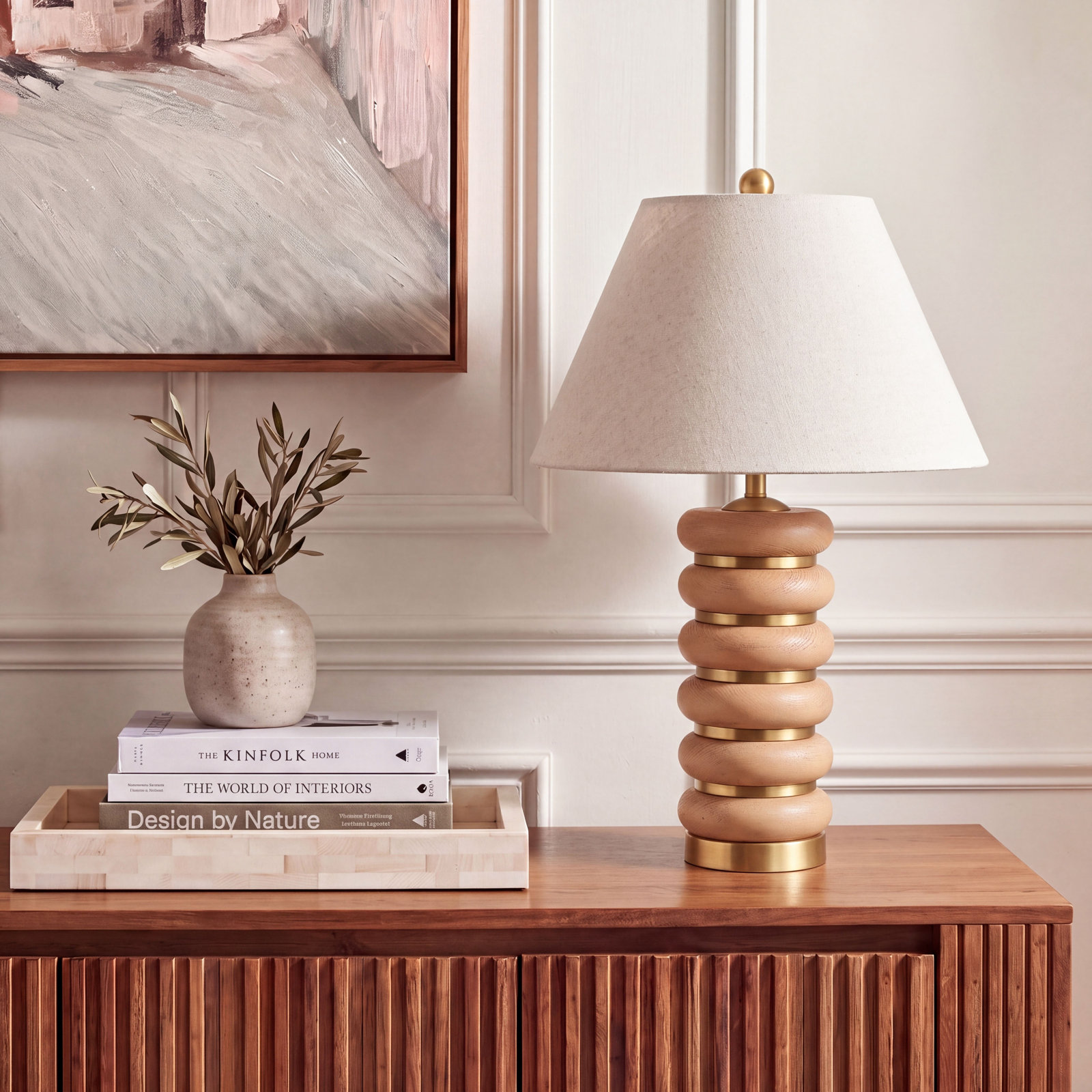 Brea Table Lamp, Light Brown/Brass
