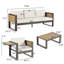 Ensemble de conversation de patio 4 pièces avec coussins, aluminium et WPC, tables d'appoint rabattables, utilisation industrielle et extérieure-1031982982