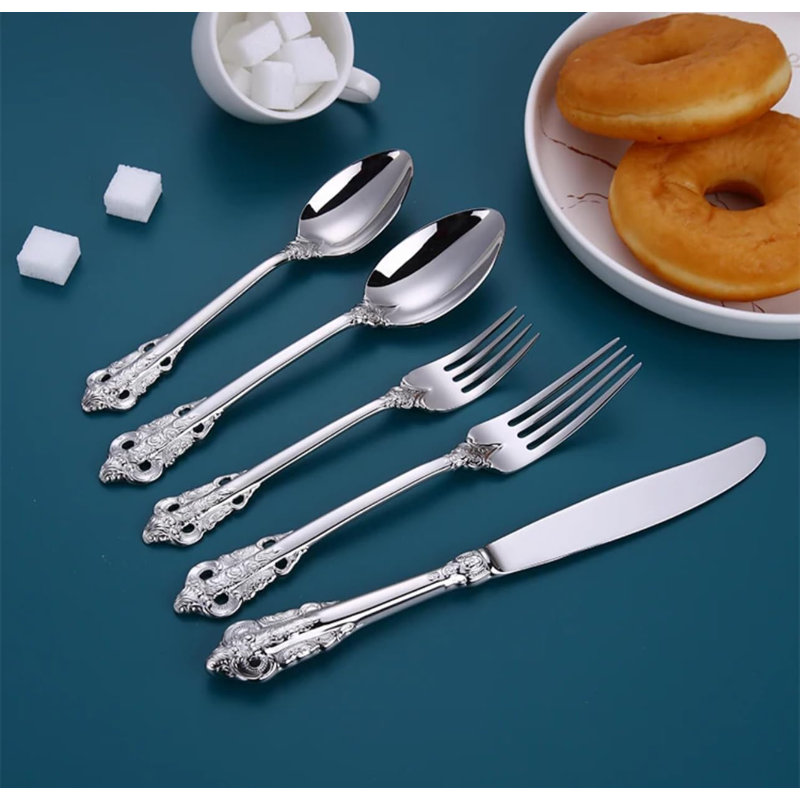 Ensemble de couverts de luxe en acier inoxydable 30 pièces, coutellerie royale polie miroir pour un dîner raffiné, ensemble de vaisselle complet pour six