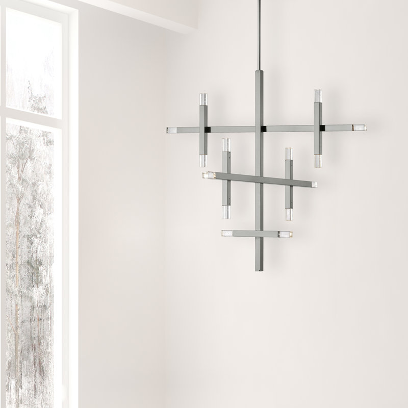 Lustre linéaire moderne à 1 lumière pour îlot de cuisine Kahliel, Chrome poli