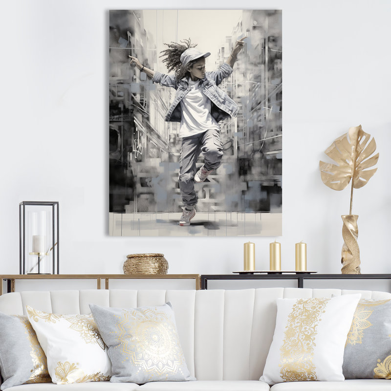Noir et blanc Hip Hop Dance IV sur toile, Toile tendue, H 32 po x l 16 po