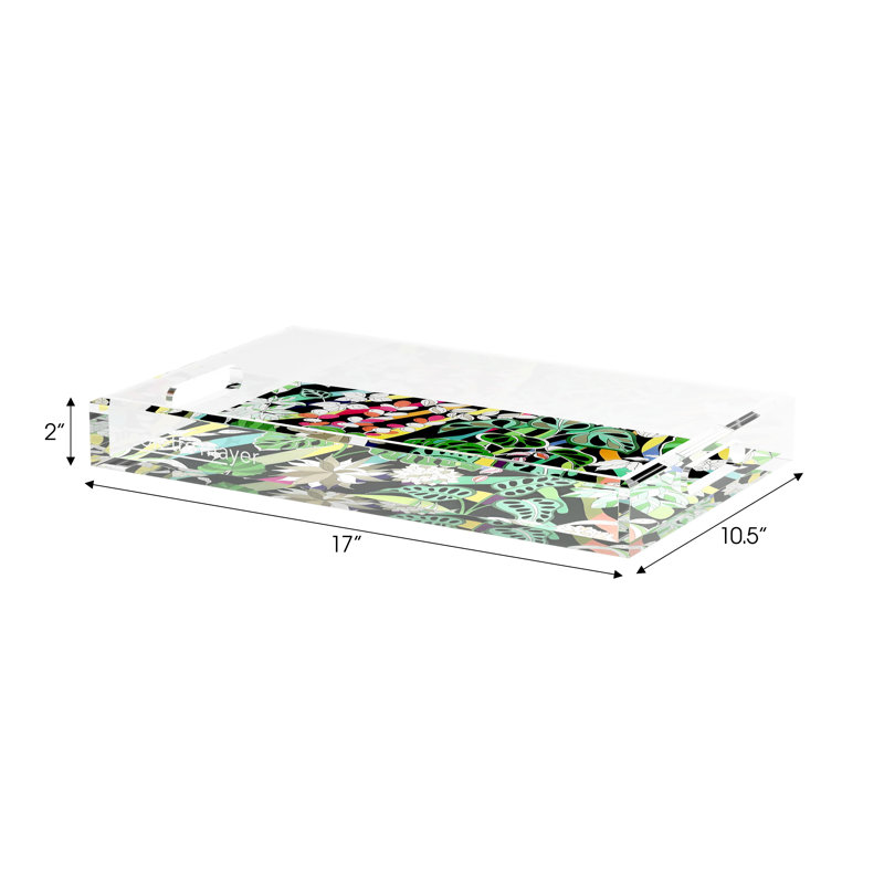 Sabi Jungle Black Acrylic Rectangle Decorative Tray, 17"W x 10.5"x 2"H
